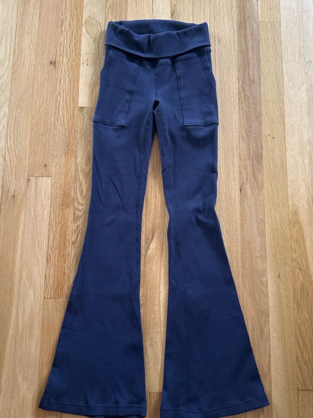 Aerie Navy Flared Ribbed Fold Over Yoga Pants